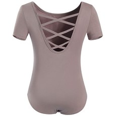 MOLLDAN 여아용 댄스 발레 레오타드 반소매 십자형 스트랩 백 다크 퍼플 403872