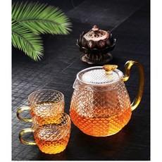 YI MING 내열 유리 주전자 티포트+컵 4종 선물세트 F490, 1개, 유리티포트600ml+유리찻잔120ml/2개