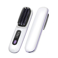 무선 헤어 스트레이트너 빗 온도 조절 가능 자동 전원 차단 휴대용 고데기, 화이트