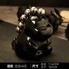 創意恐龍水果叉套裝 可愛不鏽鋼水果叉六隻裝 家用輕奢風, 1個, 恐龍果叉罐-黑銀