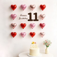 해피제이니 펠트 생일레터링 미니하트 풍선 20개 생일 파티용품 세트, 1세트, 레드 11번