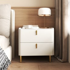 가죽 모던 럭셔리 듀얼 무음 화이트 그레이 투톤 협탁 공간 절약형 침실 협탁, 1개, 흰색