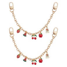 2개 합금 내화벽돌 에나멜 과일 참 장식 케이블 체인 지갑용 장식 체인 합금 회전 잠금 장치 골드 색상 260mm, 금색