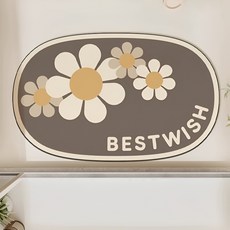 현관 발매트 화장실 입구 욕실 발매트 규조토 미끄럼 방지 매트, 화이트브라운 국화, 1개