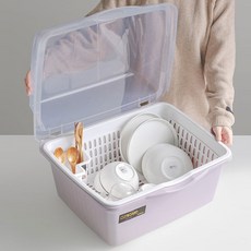 뚜껑형 식기건조대 그릇 컵 보관함 다용도 설거지 정리대 수저꽂이, 1개, 대형/핑크, 1단