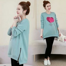 愛心拉鍊孕婦裝上衣 加絨 - 哺乳方便、親膚舒適孕婦上衣