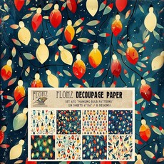 디커플리지 페이퍼 팩(24매 6 x6 ) 골드 블루 플러리 밝은 배경 우아한 곡선 및 부드러운 팔레트 디지털 수채화 패턴에 섬세한 보블과 가지치기