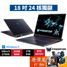 Acer 宏碁 Predator Helios Neo 18 PHN18-72-92A2 電競筆電, 黑, 1TB, 16GB, Windows 11家用版