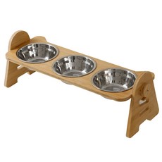 카시안 원목 고양이 높이조절 밥그릇 CN 대나무 강아지 물그릇 애견 애묘 도자기 스텐 식기, 스텐 3구, 1개