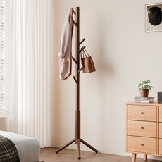 하이주 튼튼한 원목 스탠드 옷걸이 삼각형 8구 나무형 행거 트리, 브라운