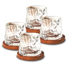 스월링 온더락 내열유리컵 위스키잔 코스터 세트, 4개