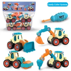 어린이 조립 엔지니어링 차량 분리형 조립 굴삭기 나사 소년을위한 부모-자식 대화 형 교육 장난감 세트, 01 Candy Color System
