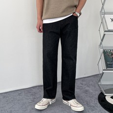 男士大尺碼水洗鬆緊帶半寬版直筒牛仔褲 四季款