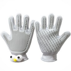 寵物按摩梳毛手套，柔軟矽膠材質，透氣網布設計，輕鬆去毛，增進親密互動, 大眼萌灰手套一雙（2件）, 2個