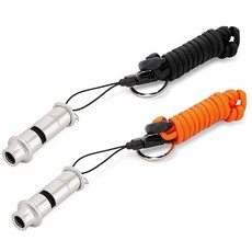 Loaded Edge Metal EDC 호루라기 코치 튜브 스테인리스 스틸 2팩 안전 생존 비상 러닝 랜야드 하이킹 보트 타기 캠핑 사냥 등에 적합 블랙 오렌지 2996324