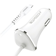 스피디 차량용 8핀 2.1A 일체형 고속충전기 아이폰 8핀 충전, 화이트 X 케이블타이, SPE-CC210