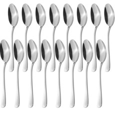 HomEdge 16.7cm(6.7인치) 스테인리스 스틸 디저트 스푼 - 거울 광택 플랫웨어 아이스크림 푸딩 커피 차 및 일상 사용을 위한 모던 실버