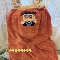 呆萌搞怪小富婆錢來刺繡浴裙雙肩吊帶可穿式浴巾吸水速乾抹胸浴袍, 棕色,加大加厚【可穿肩帶式】, 1個