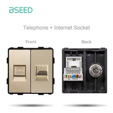 BSEED 벽 조명 TV USB 유리 EU 소켓 스위치 기능 금 콘센트 모듈 CAT5 프레임 TEL 전원 DIY ST 부품, 220V용, TEL CAT5 Part