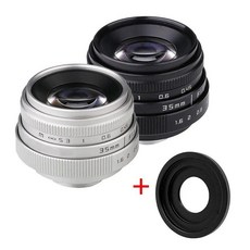 TL 35mm F1.6 수동 초점 MF 프라임 카메라 렌즈 + EOS N1 C-FX NEX 4/3 C-M4/3 용 C-링 마운트, E 마운트, 검정색