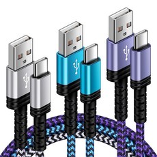 오토 안드로이드 폰 C 충전기 케이블 3 FT 5FT 6FT USB A to Type 고속 충전 코드 포트 카 구글 픽셀 8 프로 8a 7a 7 6 5 4 삼성 갤럭시 S24, Blue+White+Purple, 1개