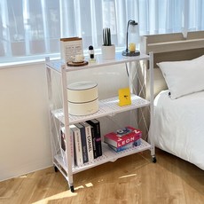 원터치 이동식 일체형 폴딩선반 3단선반 철제선반 접이식 수납장 타공형 중량형 스탠드 팬트리, 1개, 일체형 3단선반 - 화이트