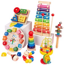 BSMI檢驗合格 木琴早教啟蒙玩具組 蒙特梭利 八音階琴 嬰幼兒早教玩具 環保木製玩具 敲敲琴 音樂啟蒙, 1個, 九件組