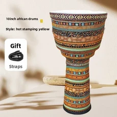 2025 양가죽 젬베 드럼 10인치 어린이용 아프리카 전문가용 성인 초보자 탬버린 휴대용 타악기, 07 Bronzing Yellow
