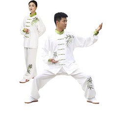 핸드 자수 유니 태극권 유니폼 면 중국 쿵푸 웨어 무술 정장 남성 및 여성용 초록색. XS