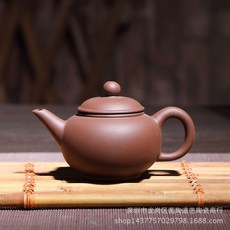 宜興紫砂壺半手工原礦硃泥壺小品130ml水平壺泡茶器家用功夫茶具, 小水平壺（棕色）, 1個