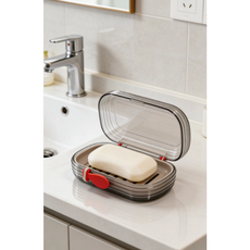 [고급 여행용] 휴대용 방수 비누케이스 | 이중 배수구조로 비누가 물러지지 않아요 | 투명 디자인, 1개, 밝은 회색