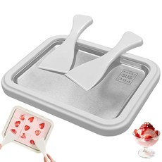 롤 아이스크림 메이커 키트 가정용 인스턴트 프리즈 플레이트 스크레이퍼 2개 22.9 x 17.8cm(9 7인치) DIY 스테인리스 스틸 304 홈메이드 아이스 트레이, 화이트