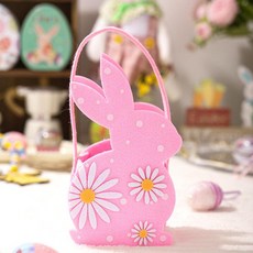 별콩마켓 부활절바구니 부활절계란바구니 부활절장식, 복고절 토끼 손잡이 가방 핑크, 1개