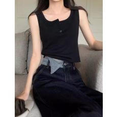 純棉鈕釦吊帶背心女，修身內搭外穿上衣