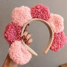 【】羊羔毛彩色髮箍少女可愛搞怪寬邊壓髮洗漱毛絨太陽花洗臉頭飾髮卡 QD7F, F026-2#粉色系, 1個