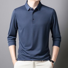 유레카 남성 아이스 실크 자카드 카라 긴팔 티셔츠 무다림질 링클프리