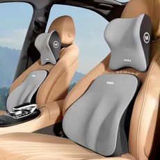 생활진심 차량용 목쿠션 허리쿠션 세트, 1세트, 그레이