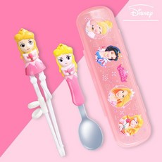 디즈니 정품 캐릭터 유아 어린이 수저세트 휴대용수저통 교정젓가락, 1세트, 4.오로라, 수저/젓가락(2종세트)
