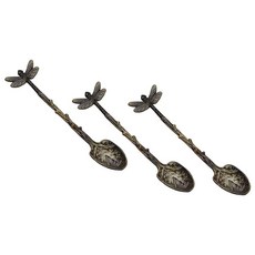 3피스 레트로 잠자리 스푼 커피 티스푼 스테인리스 스틸 식기 창의적인 설탕 티 젓는 바 스푼 디저트 케이크