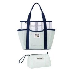 하이핀 8포켓 대용량 메쉬 수영가방 비치백 + 초경량 파우치 세트, 민트