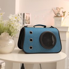 貓包外出便攜四面透氣大容量單肩寵物揹包遮陽包夏天貓咪出門神器, 1個, 三孔透氣亞麻太空罩摺疊包-藍色40cm