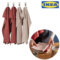 이케아 키친크로스 순면 100% 행주 새로운패턴 4P, 1세트, 레드컬러패턴