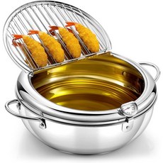 36 쿼트34리터 딥 프라이어 냄비 304 스테인리스 스틸 템푸라 튀김 뚜껑 기름 배수대 일본식 팬 온도 조절 기능 주방용 프렌치 프라이 치킨, 3.6 쿼트 (3.4 리터)