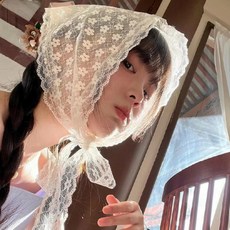 삼각두건 여성 레이스 커치프 헤어 반다나 얇은 망사 머리두건 셀프 웨딩스냅 촬영소품P.V