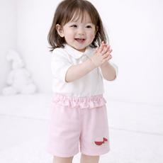 맘앤밥 핑크 프릴 수박포인트 유아바지