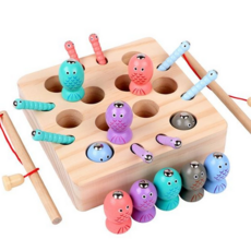 물고기 애벌레 원목 낚시놀이 장난감 유아 5세 자석 게임 아기 완구 4세 3세