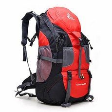 AdventureSSL 登山背包，透氣輕量多隔層耐磨舒適健行背包, 自由騎士50L登山包-紅色