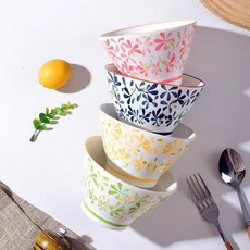 노르딕 패턴 세라믹 밥그릇 세트 예쁜 식기세트 가정용 4개, 정교한 무늬, 5인치