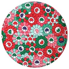 토탈하우스 반으로 딱 접히는 해피플라워 사우나방석 원형 (L) 32cm 양면 반접 사우나매트 국산제조 캠핑방석 목욕방석 원형방석, 1개, 빨강초록