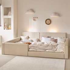 도담 뉴 LED 헤드 가드형 저상형 패밀리침대 SS+Q (SS풋보드포함)_독립베이직, 내추럴